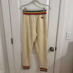 Aviator Nation Rainbow Trim/Cream Sweatpants - Size Small